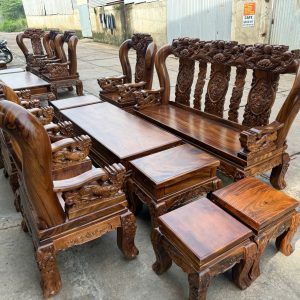 BỘ BÀN GHẾ NGHÊ ĐỈNH CỘT TAY 14 GỖ LIM ĐEN 10 MÓN MĂT 5CM